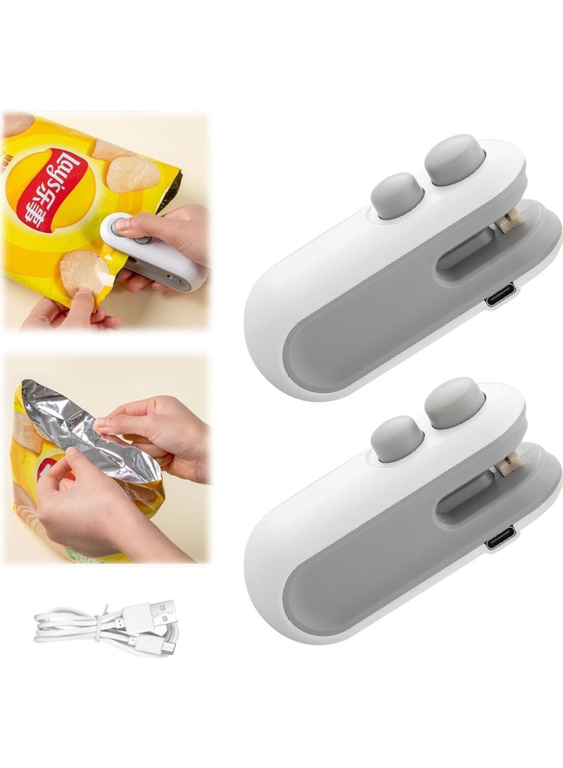 2 حزمة صغيرة حقيبة السدادة، 2 في 1 USB رقاقة حقيبة السدادة أداة ختم الحرارة، المحمولة المحمولة فراغ الغذاء السدادة حقيبة آلة ختم للوجبات الخفيفة رقائق أكياس تخزين الوجبات الخفيفة الطازجة - Image 1