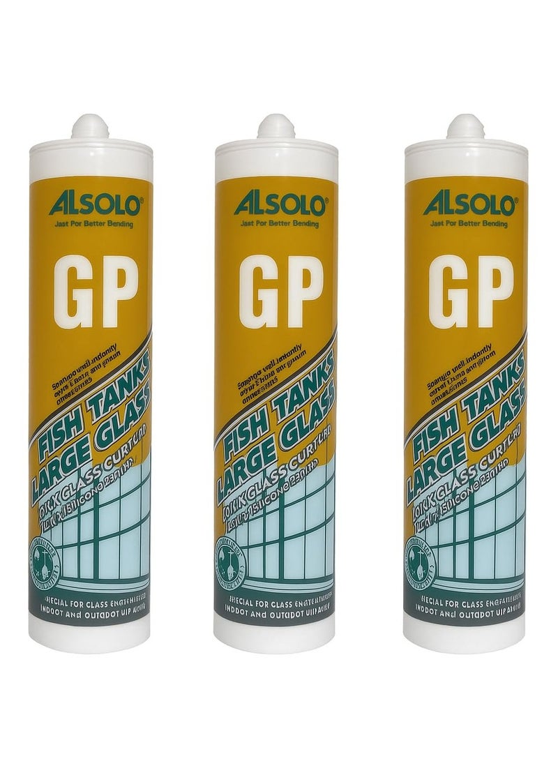 دوشيك ألسولو [عبوة من 3]، مانع تسرب زجاجي احترافي من جي بي، سيليكون عالي القوة لأحواض الأسماك، ألواح زجاجية كبيرة، للاستخدام الداخلي والخارجي (لون شفاف) - Image 1
