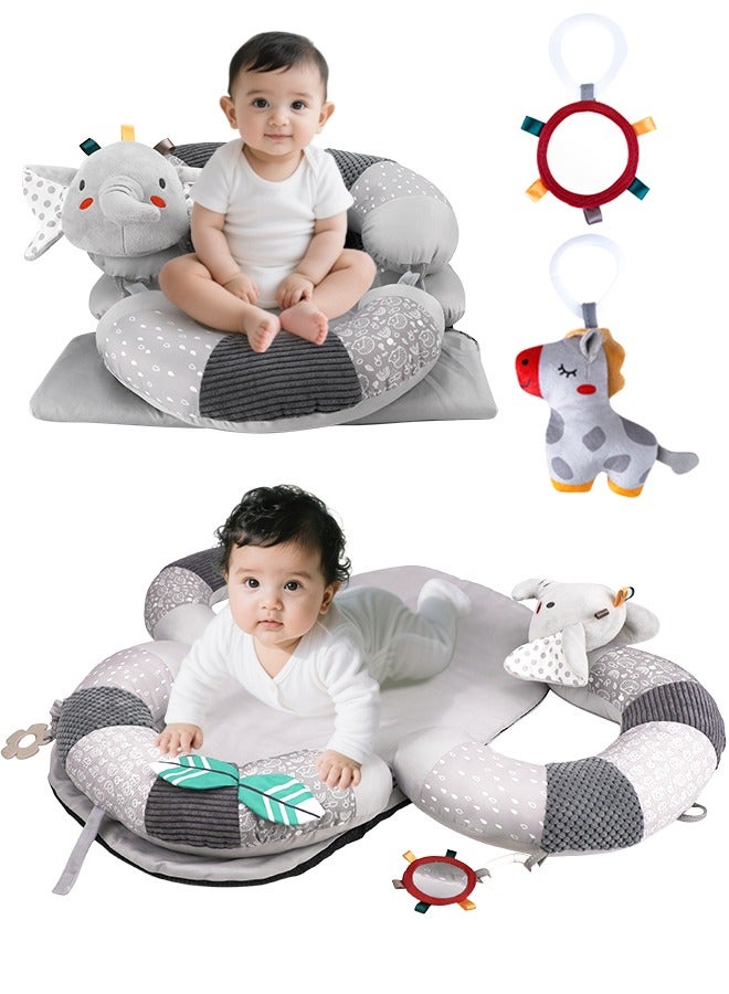 vocheer Baby Play Mat for Infants, Soft Foam Activity Gym with Detachable Tummy Time Pillow, Sit-Me-Up Floor Seat for Newborns & Toddlers, Portable, Reversible, Grey - Image 1