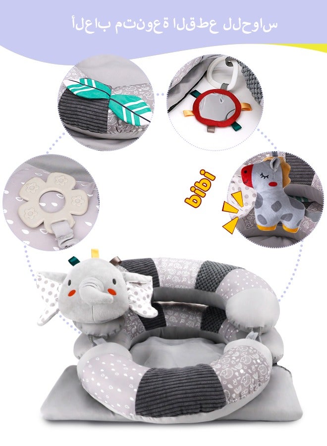 vocheer Baby Play Mat for Infants, Soft Foam Activity Gym with Detachable Tummy Time Pillow, Sit-Me-Up Floor Seat for Newborns & Toddlers, Portable, Reversible, Grey - Image 3