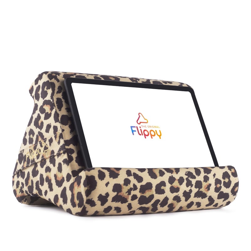 Flippy Original Tablet Pillow Stand & iPad Holder, Gift for Book Lovers & Readers, Multi-Angle Stand with Storage for Lap, Desk & Bed, Compatible with Kindle, Fire, iPad & Samsung, Def Leopard - Image 1