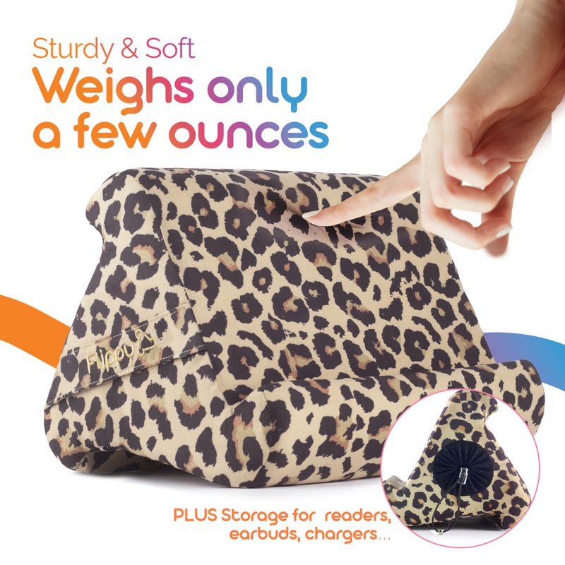 Flippy Original Tablet Pillow Stand & iPad Holder, Gift for Book Lovers & Readers, Multi-Angle Stand with Storage for Lap, Desk & Bed, Compatible with Kindle, Fire, iPad & Samsung, Def Leopard - Image 3