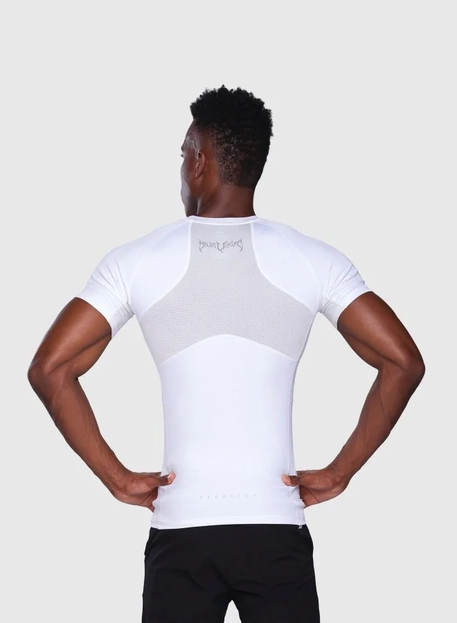 Musclemind Compression Half Sleeve T-Shirt with Muscle Support, Breathable Mesh, Lightweight, Quick Drying, Anti-Static, Anti-Odour, Anti-Microbial And 4-Way Stretchable