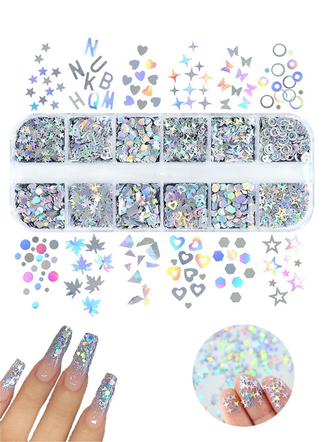Lemon Holographic Nail Glitter Sequins 3D Laser Sliver Glitters Decor Nail Art Accessories Stars Circle Butterfly Letters Heart Flakes Nail Art Designs Nails Decorations for Women Decorative Nail Art - Image 1