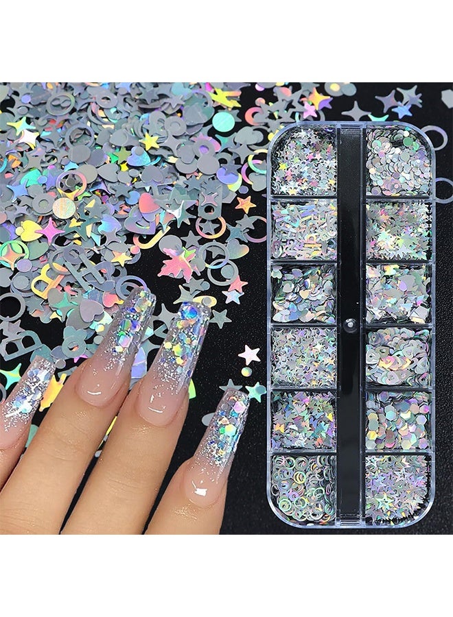 Lemon Holographic Nail Glitter Sequins 3D Laser Sliver Glitters Decor Nail Art Accessories Stars Circle Butterfly Letters Heart Flakes Nail Art Designs Nails Decorations for Women Decorative Nail Art - Image 2