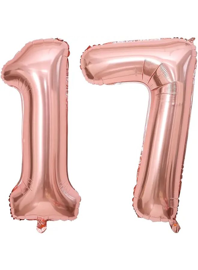 روز جولدن 17 بالون رقم عملاق 17 ديكورات حفلات 2 قطعة - Image 1
