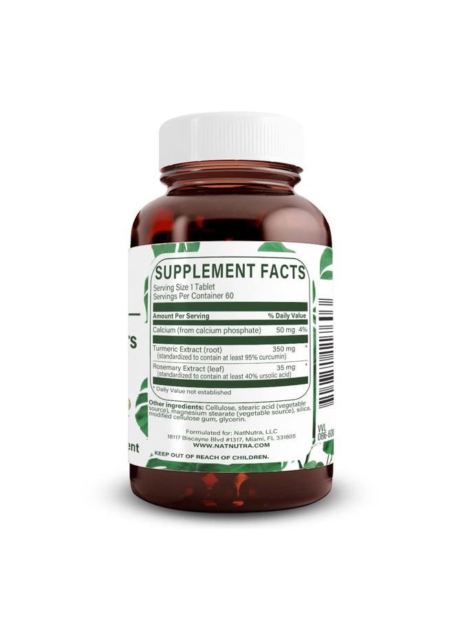 Natural Nutra - Turmeric Curcumin with 95% Curcuminoids Extract Supplement with Rosemary for Brain Health, Enhances Memory and Improves Concentration, Improve Digestion, 350 mg, 60 Vegan Tablets - Image 1