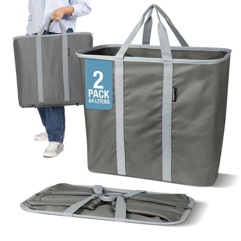 CleverMade Collapsible Laundry Caddy Foldable Laundry Hamper Tote XXL 64L PopUp Laundry Basket with Handles SpaceSaving Laundry Organizer for Home Travel 2 Pack Charcoal Gray - Image 2