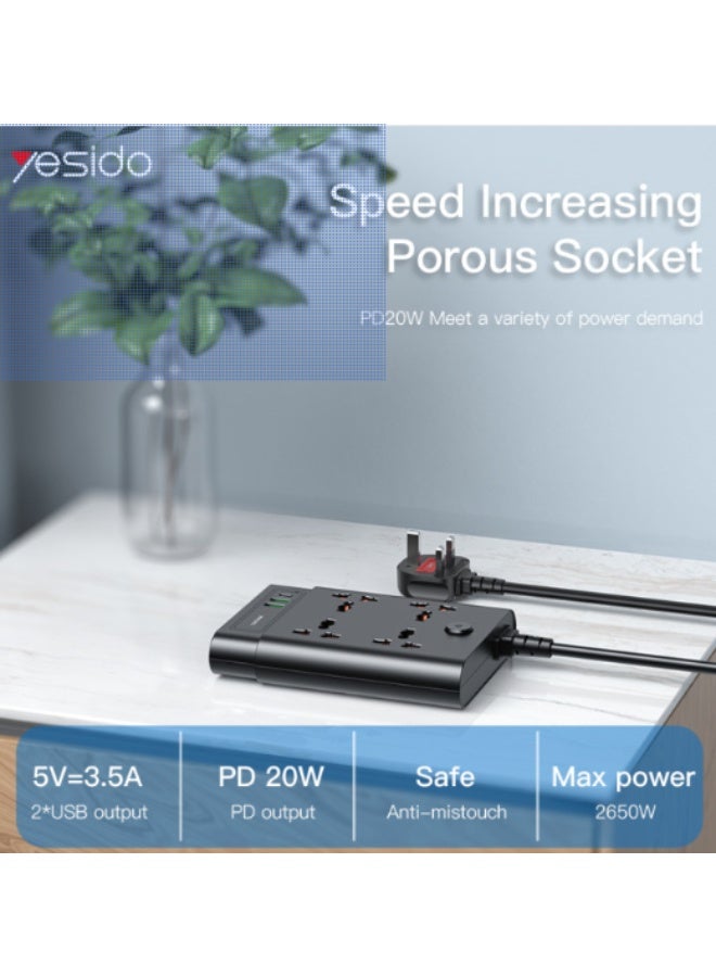 Yesido MC11 2 Meter Long Multi Port Home Using Pull Up Max 2650W Power Track Power Socket Space-Saving Retractable Charging Hub | Model MC11 | By Yesido - Image 2