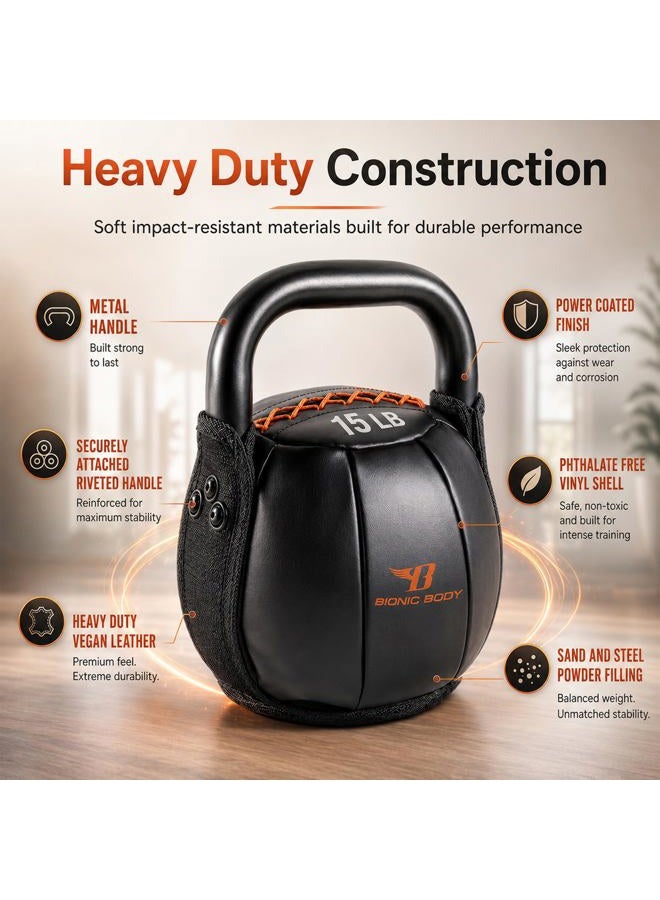 Bionic Body Soft Kettlebell with Handle - 10, 15, 20, 25, 30, 35, 40 lb. for weightlifting, conditioning, strength and core training - Image 2