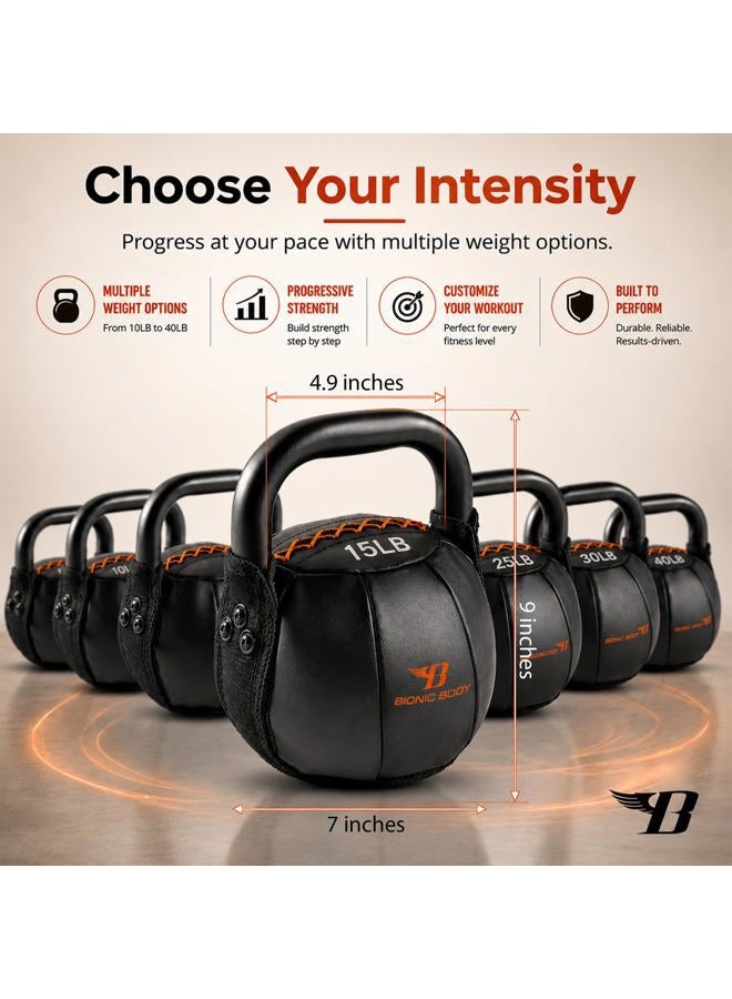 Bionic Body Soft Kettlebell with Handle - 10, 15, 20, 25, 30, 35, 40 lb. for weightlifting, conditioning, strength and core training - Image 4