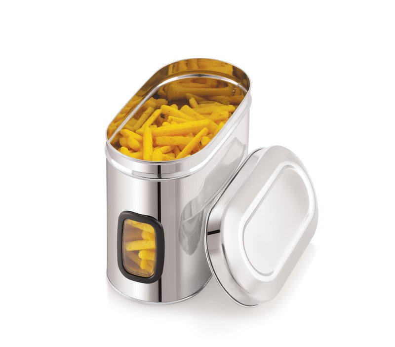Tosaa Stainless Steel Cover Window Clear Jars for Kitchen Storage Food Spices Canister with Airtight Lid Container Organizer, Tea Coffee & Sugar (2000 Ml) - Image 1