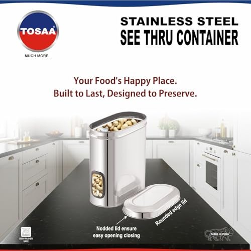 Tosaa Stainless Steel Cover Window Clear Jars for Kitchen Storage Food Spices Canister with Airtight Lid Container Organizer, Tea Coffee & Sugar (2000 Ml) - Image 4