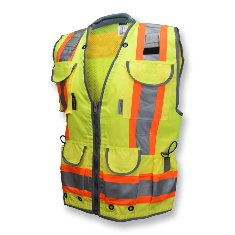 Radians SV55 Class 2 Heavy Woven Two Tone Engineer Vest with Padded Neck to Support Extra Weight in Cargo Pockets Green 2XLarge