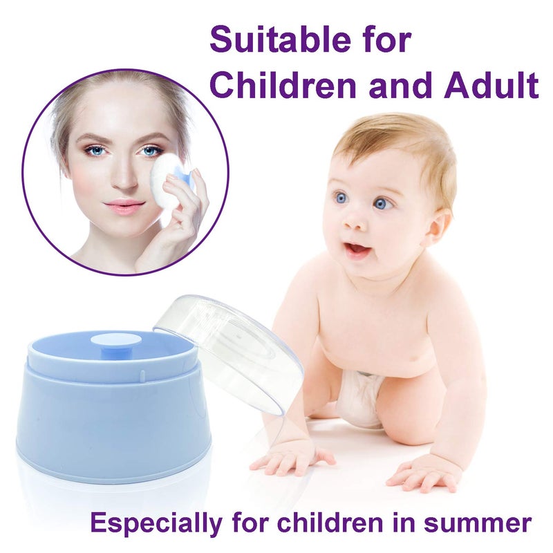 Aurasin BPA Free Baby Powder Puff Box, Large 2.8" Fluffy Body After-Bath Powder Case, Baby Care Face/Body Villus Powder Puff Container, Makeup Cosmetic Talcum Powder Container with Hand Holder (Blue) - Image 2