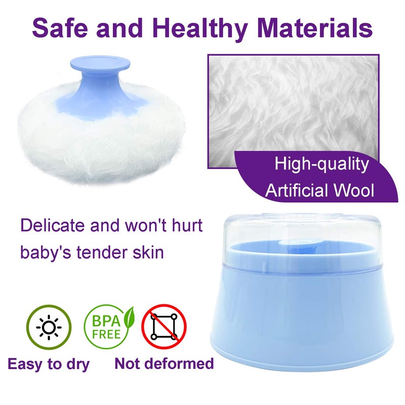 Aurasin BPA Free Baby Powder Puff Box, Large 2.8" Fluffy Body After-Bath Powder Case, Baby Care Face/Body Villus Powder Puff Container, Makeup Cosmetic Talcum Powder Container with Hand Holder (Blue) - Image 4
