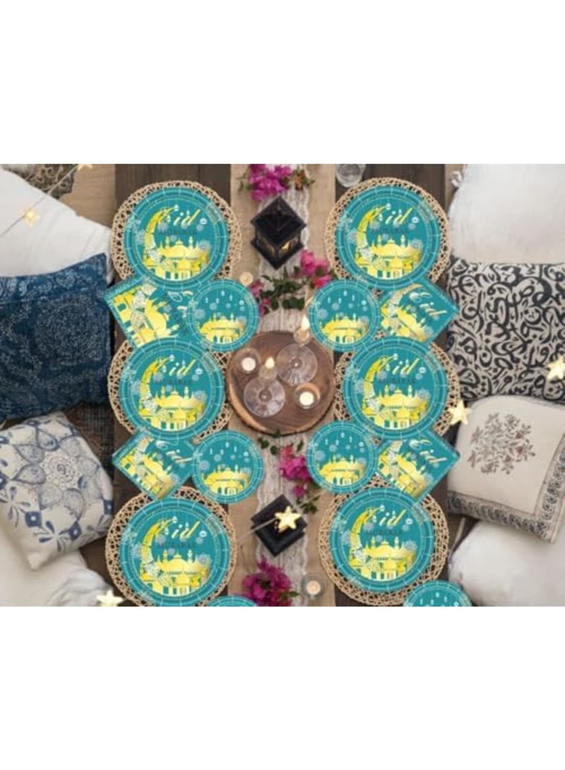Barakah Green Ramadan Mubarak Party Supplies Serves 24, Eid Mubarak Party Decorations, Ramadan Eid Mubarak Plates and Napkins, Ramadan Eid Mubarak Disposable Plates and Cups - Image 2