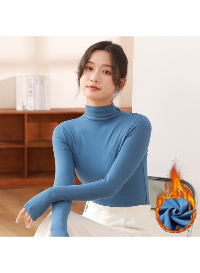 Fleece-lined Half-high Collar Modal Base Shirt Women's Autumn And Winter Stylisch Black Thickened Midi Collar Long-sleeved Top