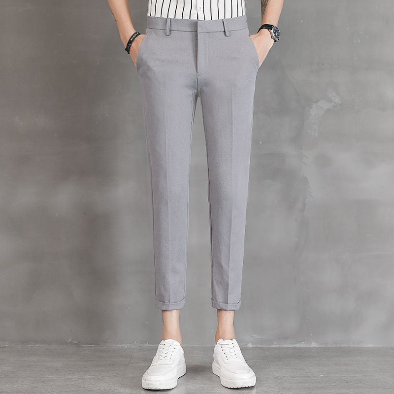 Spring Draping Nine-point Suit Pants Mens Slim-fit Foot Youth Korean-style Trendy Business Non-iron Pants 9-point Break Nine points gray spring and summer 