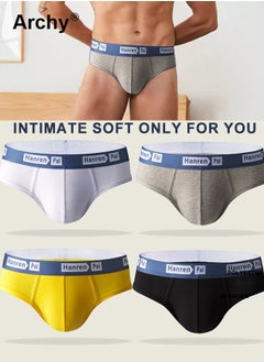 Archy 4 Pack Men's Underpants Thin Mid Waist Boxers Letter Print Soft Breathable Elastic Waistband Men Briefs Multicolor Set Panties Men's Trendy Summer Soft Elastic Belt Underwear  - Image 2