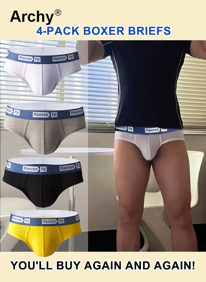 Archy 4 Pcs Breathable Men's Underwear with Cotton Letter Printed Waistband Briefs for Sports Cotton Soft Men's Triangle Pants - Image 1