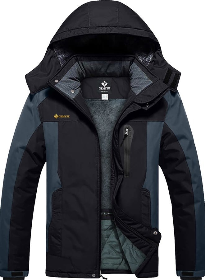 GEMYSE Men's Mountain Waterproof Ski Jacket Hooded Winter Windproof Snow Coat (Grey Black,XX-Large) - Image 1