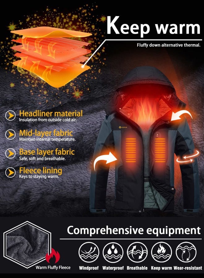 GEMYSE Men's Mountain Waterproof Ski Jacket Hooded Winter Windproof Snow Coat (Grey Black,XX-Large) - Image 4