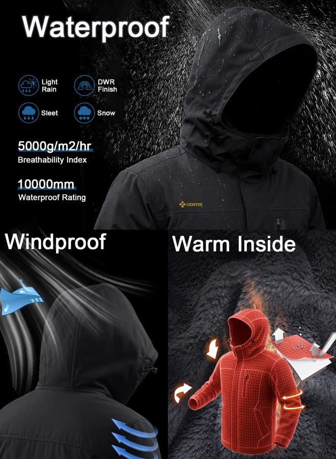 GEMYSE Men's Mountain Waterproof Ski Jacket Hooded Winter Windproof Snow Coat (Grey Black,XX-Large) - Image 3