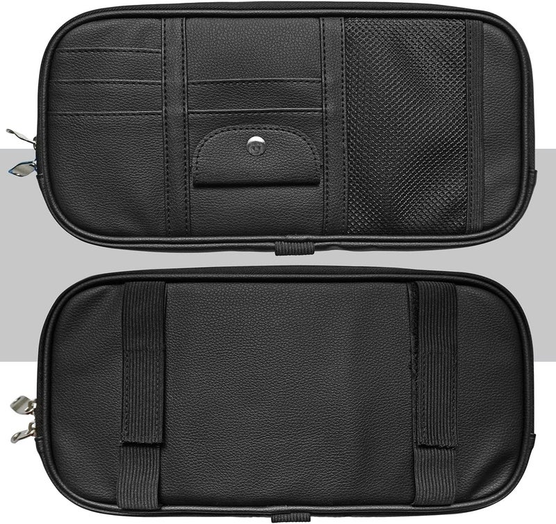 Da by Car Sun Visor Organizer, Multi-Pocket Visor Organizer Storage Pouch for Cars, SUVs & Trucks with Double Zippers, Elastic Bands & Glasses Clip - Organizes Essentials Keep Tidy (Black) - Image 5
