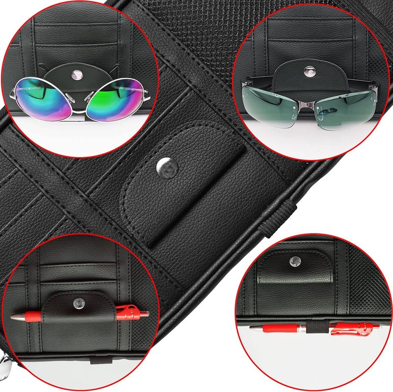 Da by Car Sun Visor Organizer, Multi-Pocket Visor Organizer Storage Pouch for Cars, SUVs & Trucks with Double Zippers, Elastic Bands & Glasses Clip - Organizes Essentials Keep Tidy (Black) - Image 4
