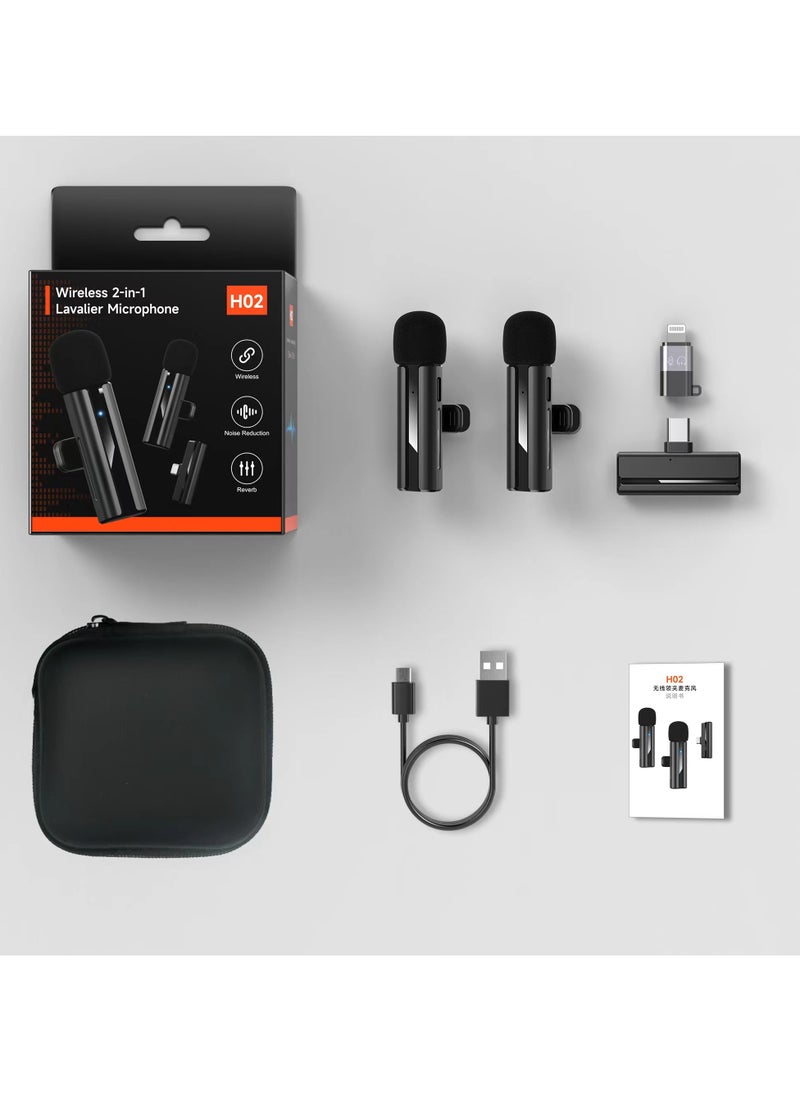 ARNOTEC - Wireless 2-in-1 Lavalier Microphone – Dual Wireless Clip-on Mic with Noise Reduction, Reverb Effect, Plug & Play, Compatible with iPhone, Android (Type-C & Lightning), Video Recording, Live Streaming, Interviews - Image 1