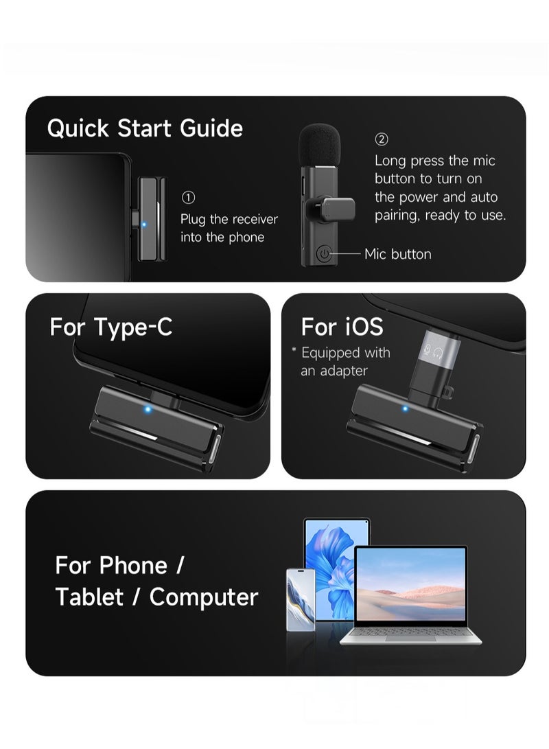 ARNOTEC Wireless 2-in-1 Lavalier Microphone – Dual Wireless Clip-on Mic with Noise Reduction, Reverb Effect, Plug & Play, Compatible with iPhone, Android (Type-C & Lightning), Video Recording, Live Streaming, Interviews - Image 2