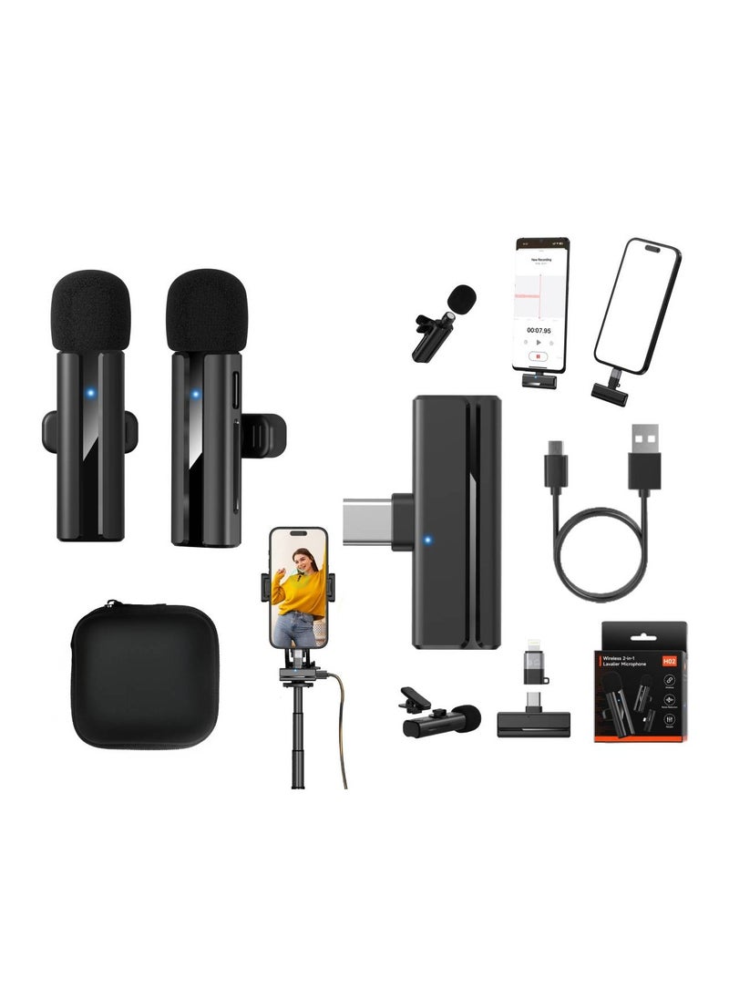 ARNOTEC Wireless 2-in-1 Lavalier Microphone – Dual Wireless Clip-on Mic with Noise Reduction, Reverb Effect, Plug & Play, Compatible with iPhone, Android (Type-C & Lightning), Video Recording, Live Streaming, Interviews  - Image 2