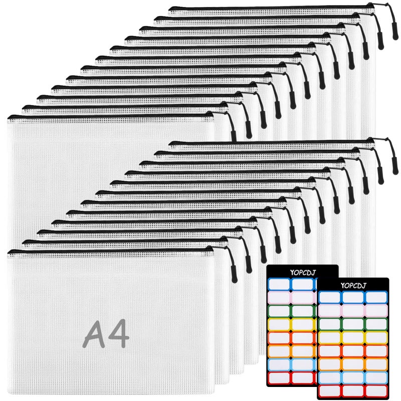 YOPCDJ 24pcs A4 Mesh Zipper Pouch File Bags, Black Reusable Zipper Bags for Organizing Storage, Waterproof Puzzle Bag, Zipper File Bags for Board Game Storage and School Office Supplies - Image 1