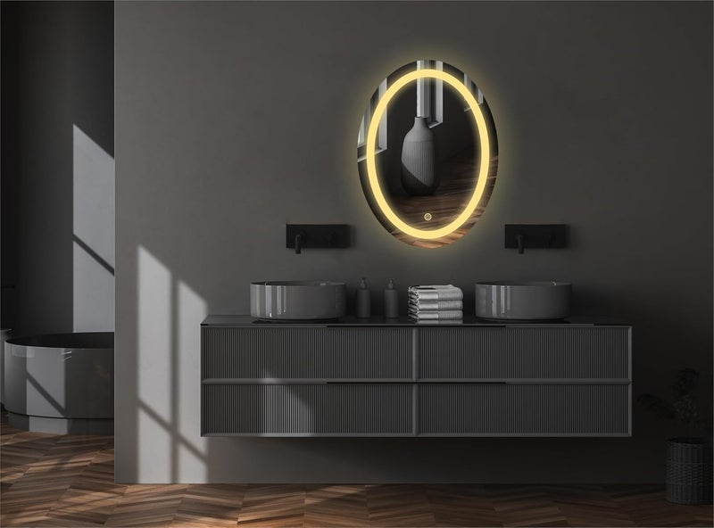 مرآة LED بيضاوية GWEN لجدار غرفة الملابس مرآة مضيئة للمكياج حمام بحجم 1775 × 2375 بوصة مؤطرة