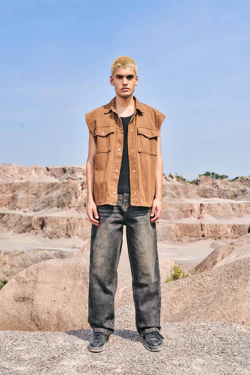 بونكرس كُرنر Faded Grey Baggy Fit Jeans for Men's - Image 3