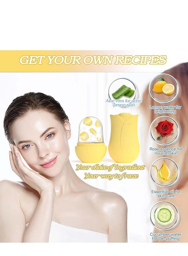 إسكدنيا الشكل الوردي الفريد لقرص الثلج للوجه، تدليك الوجه الجميل، مكعب متوهج للوجه، أدوات العناية بالبشرة لتجاعيد العين، تخفيف انتفاخ حب الشباب (أصفر) - Image 3