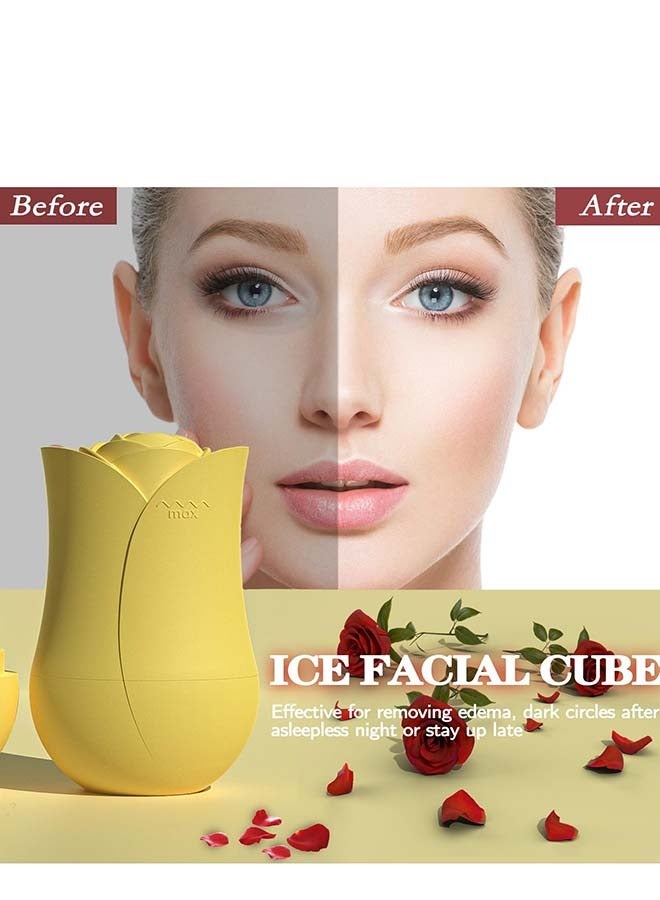 إسكدنيا الشكل الوردي الفريد لقرص الثلج للوجه، تدليك الوجه الجميل، مكعب متوهج للوجه، أدوات العناية بالبشرة لتجاعيد العين، تخفيف انتفاخ حب الشباب (أصفر) - Image 4