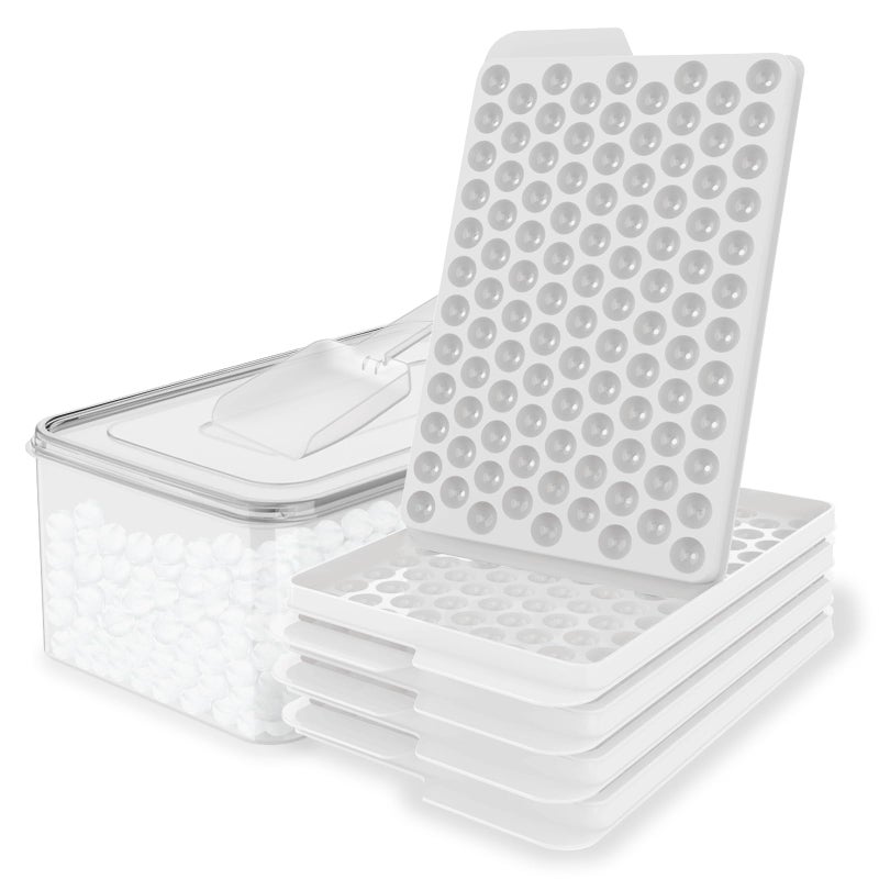 WIBIMEN Mini Ice Cube Trays Small Tiny Round Pebble Crushed Nugget Ice Trays for Freezer with Lid  Chilling Drinks Coffee Juice4 Pack055In  White