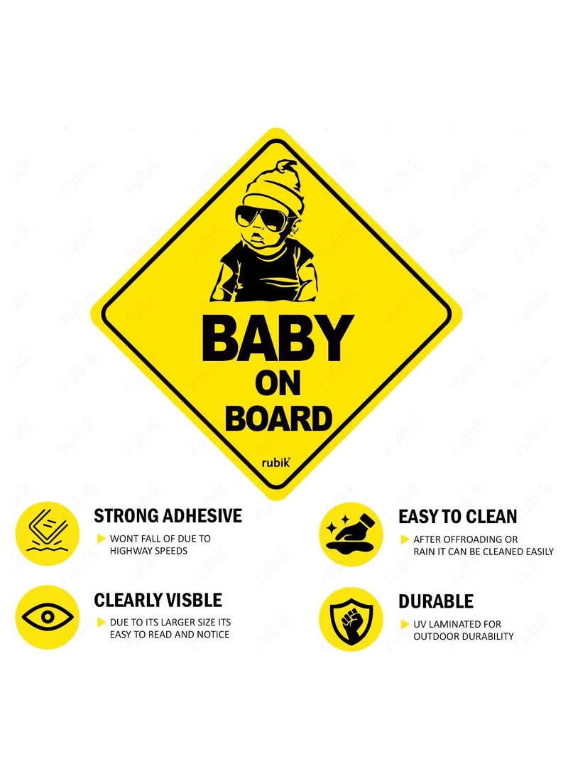 Rubik Baby on Board Car Sign Self Adhesive Sticker, 2pcs Reflective Kids Safety Warning Cute Design for Car Rear Window Bumper Universal Fit (12x12cm)  - Image 5