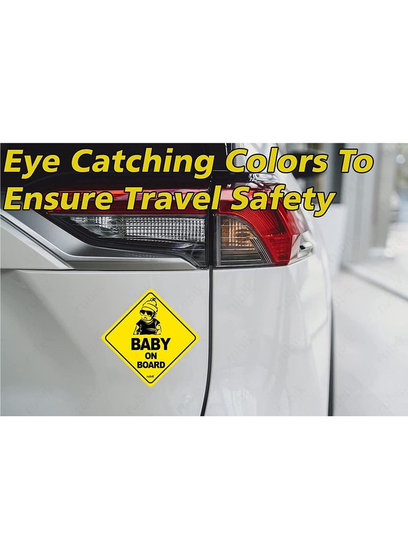 Rubik Baby on Board Car Sign Self Adhesive Sticker, 2pcs Reflective Kids Safety Warning Cute Design for Car Rear Window Bumper Universal Fit (12x12cm)  - Image 2