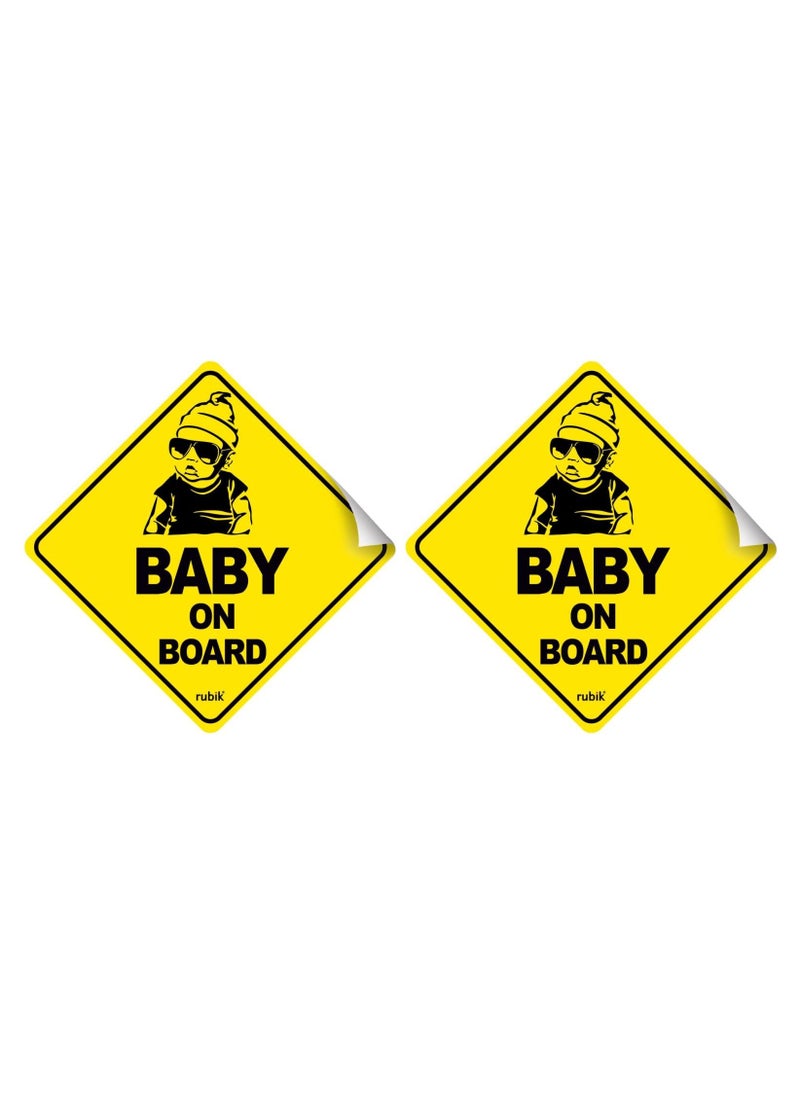 Rubik Baby on Board Car Sign Self Adhesive Sticker, 2pcs Reflective Kids Safety Warning Cute Design for Car Rear Window Bumper Universal Fit (12x12cm)  - Image 1