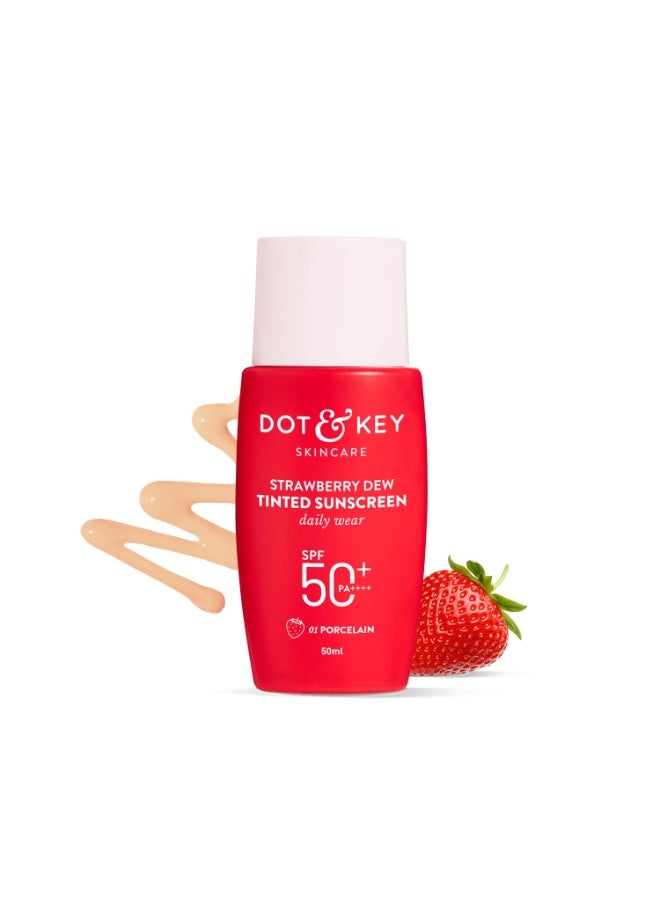 دوت آند كي واقي الشمس من دوت آند كي ستروبيري ديو ملون بعامل حماية من الشمس SPF 50+ Pa++++ - 01 بورسلين | الحماية ضد UA/UB | واسع الطيف، مقاوم للماء والعرق | لجميع أنواع البشرة | 50 مل - Image 1