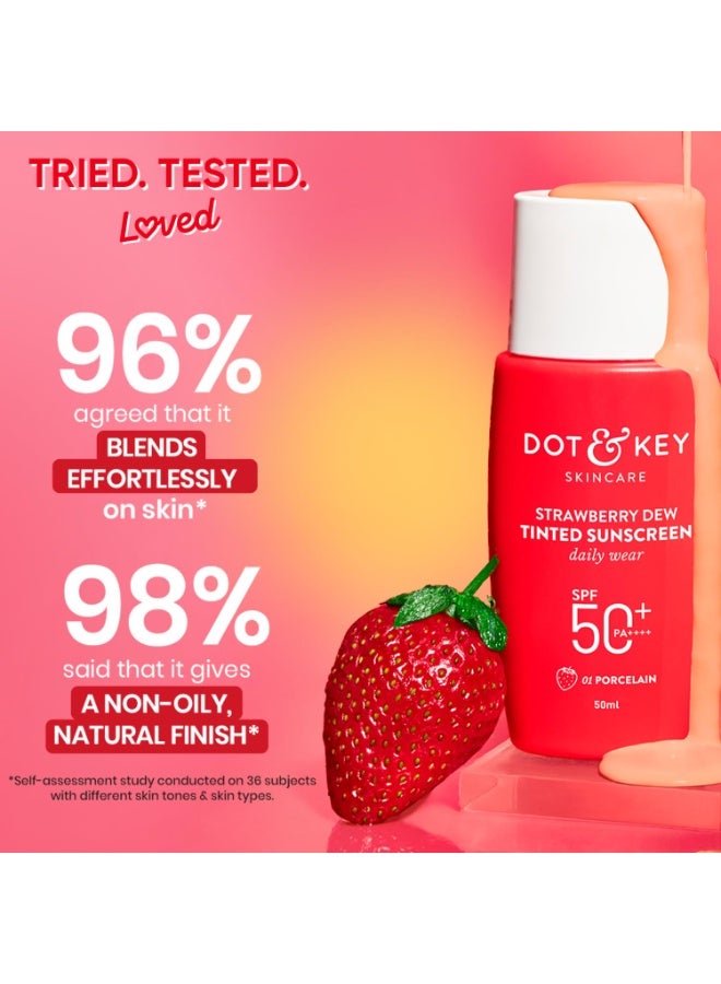 دوت آند كي واقي الشمس من دوت آند كي ستروبيري ديو ملون بعامل حماية من الشمس SPF 50+ Pa++++ - 01 بورسلين | الحماية ضد UA/UB | واسع الطيف، مقاوم للماء والعرق | لجميع أنواع البشرة | 50 مل - Image 3