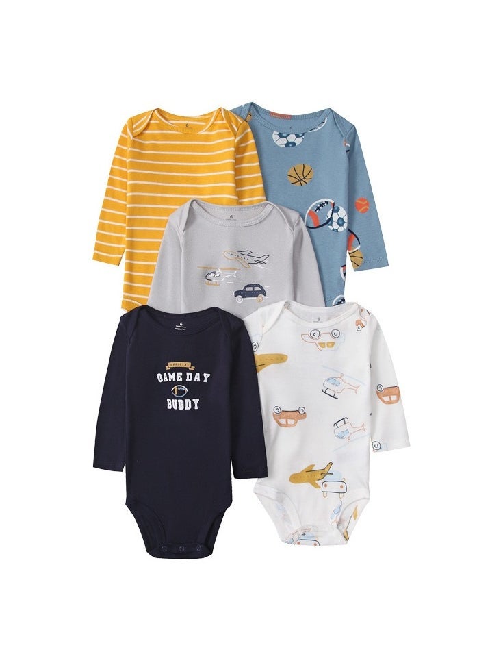 RedMapleTEK 5-Piece Set Of pure Cotton Jumpsuits For Infants And Young Children, Short-Sleeved Crawling Clothes  - Image 1