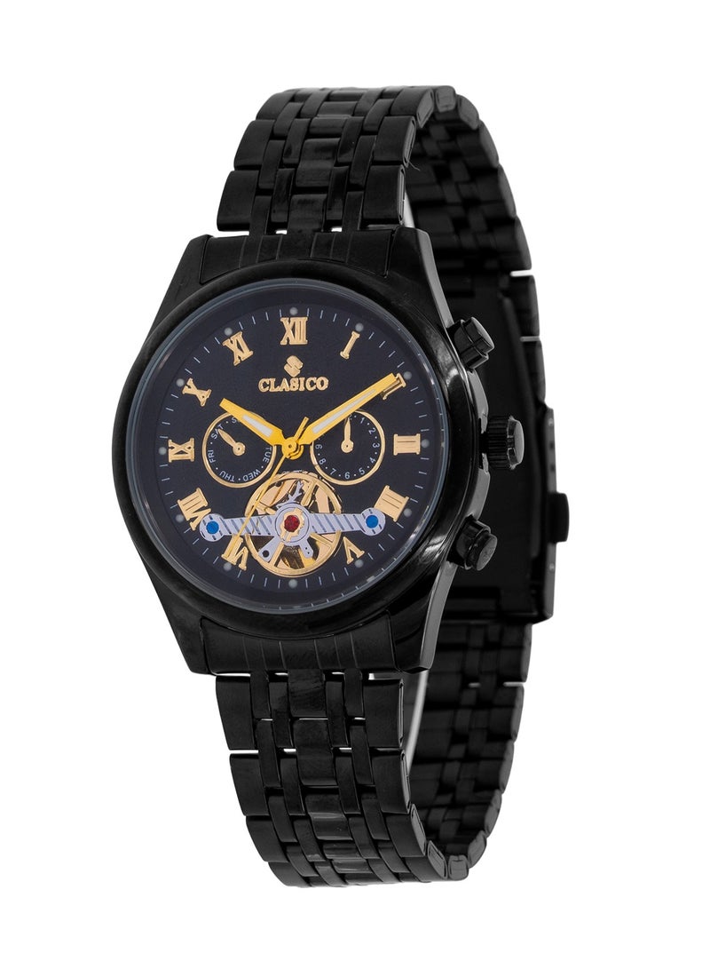 Clasico ساعة نيكزورا 6-أيدي كرونوغراف – إصدار منتصف الليل الأسود مع حزام من الفولاذ المقاوم للصدأ – حركة عيار النخبة Y121 – تصميم مقاوم للماء - Image 3