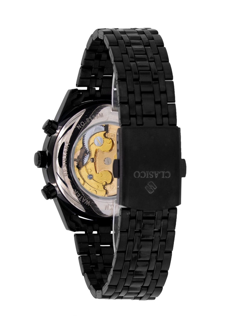 Clasico ساعة نيكزورا 6-أيدي كرونوغراف – إصدار منتصف الليل الأسود مع حزام من الفولاذ المقاوم للصدأ – حركة عيار النخبة Y121 – تصميم مقاوم للماء - Image 4