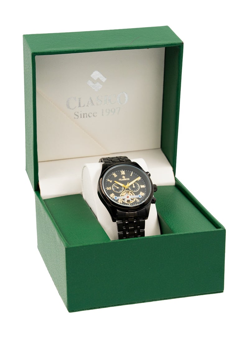 Clasico ساعة نيكزورا 6-أيدي كرونوغراف – إصدار منتصف الليل الأسود مع حزام من الفولاذ المقاوم للصدأ – حركة عيار النخبة Y121 – تصميم مقاوم للماء - Image 5