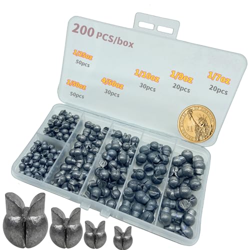 DAMIDEL 200Pcs/Box Big Size Removable Split Shot Fishing Sinkers(1/7oz,1/9oz,1/10oz,4/50oz,1/25oz,1/50oz Mixed)，Adjust Open Mouth Design Fishing Weights Clip for Freshwater Saltwater - Image 1