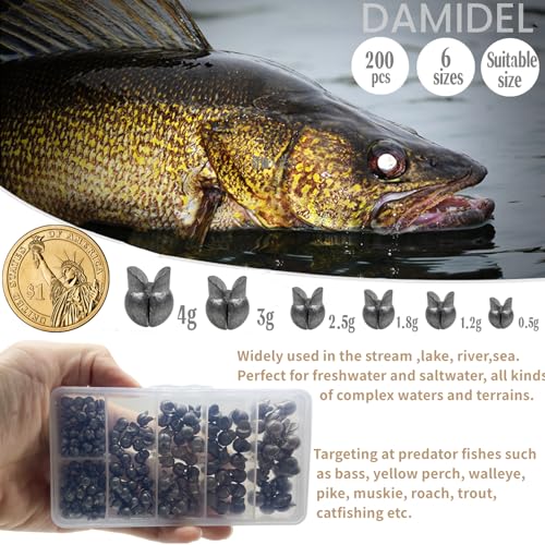 DAMIDEL 200Pcs/Box Big Size Removable Split Shot Fishing Sinkers(1/7oz,1/9oz,1/10oz,4/50oz,1/25oz,1/50oz Mixed)，Adjust Open Mouth Design Fishing Weights Clip for Freshwater Saltwater - Image 4